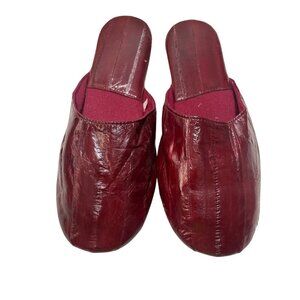 Vintage Leather Slippers Size S Red Handmade Indoor Footwear